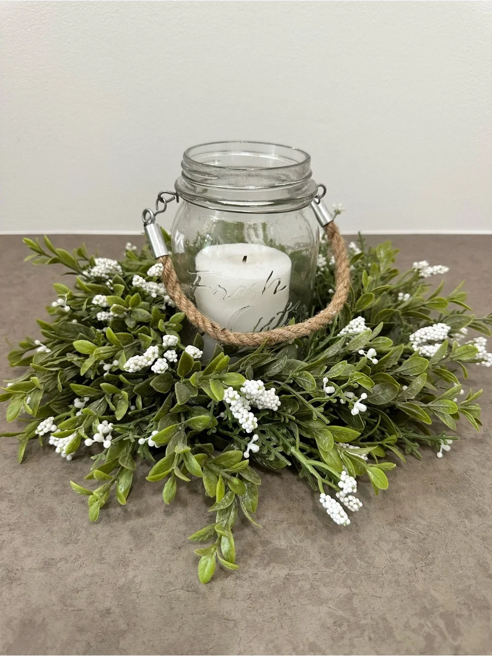 Lush Green Boxwood Wreath with White Berry Accents Faux 12-13” Set of 2 Match